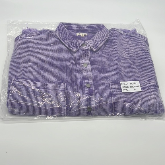POL High-Low Relaxed Fit Corduroy Button Down Jacket Royal Purple - Picture 13 of 13